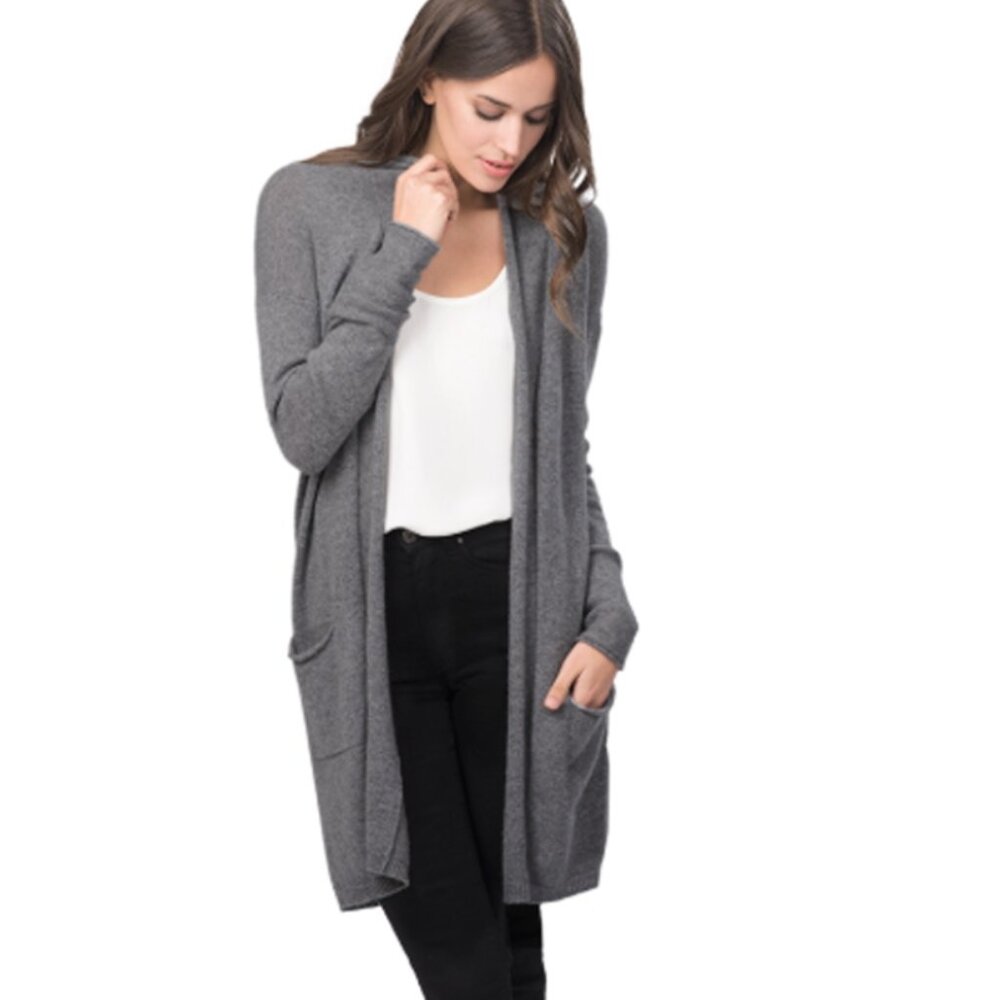 NWT Cuyana Single-Origin Open Cashmere Long Cardigan in Light Heather Grey